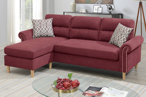 2pc Reversible Sectional Sofa Set W/2 Accent Pillows Paprika Red