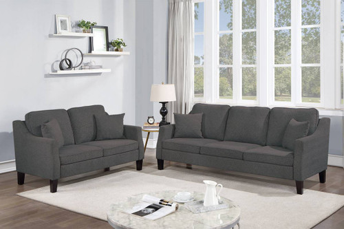 Charcoal Blended Chenille 2 piece Sofa Loveseat Set