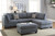 Blue Grey Fabric Reversible Chaise Sectional Couch Sofa With Ottoman