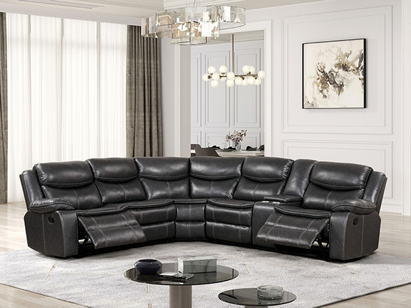 Dark Grey Breathable Leatherette Couch Sofa Recliner With Cup Holders & Console
