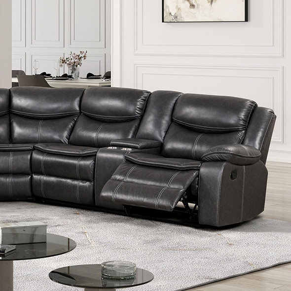 Dark Grey Breathable Leatherette Couch Sofa Recliner With Cup Holders & Console