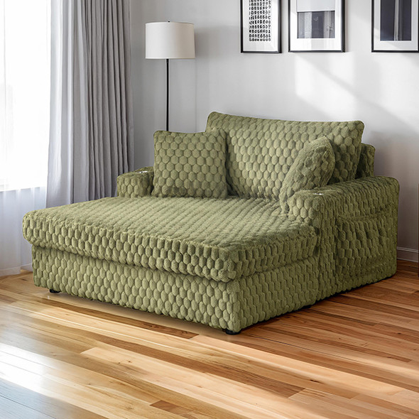 Plush Lounge Olive Green Soft Faux Fur Couch Sofa Living Room Chaise