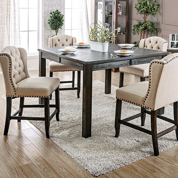 Sania Antique Rustic Black 7 Piece Counter Ht Dining Table Set