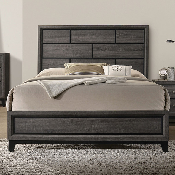 Errico Queen Size Bed Frame Gray Panel Style Headboard