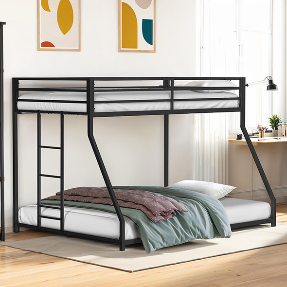 Rothwell Twin/Full Matte Black Metal Low Bunk Bed Frame