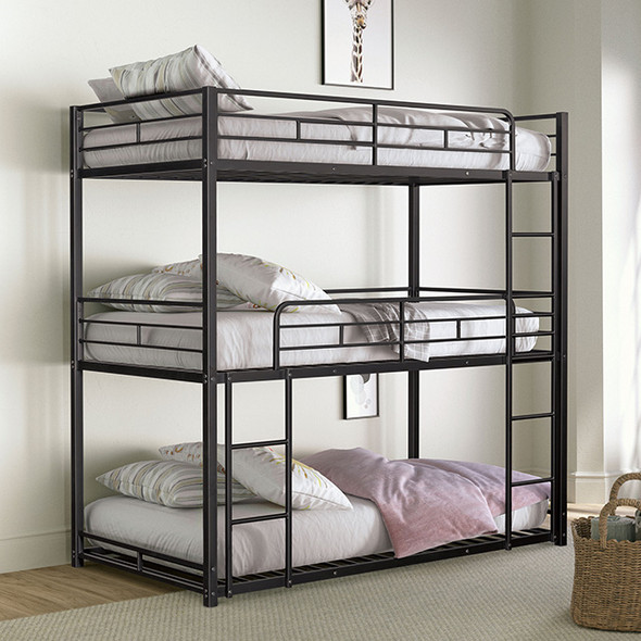 Felgu Triple Twin Metal BunkBed Black Finish Bed Frame