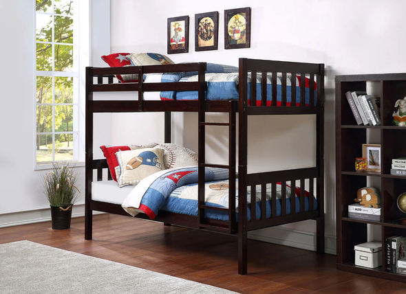 Twin Over Twin Espresso Finish Solid Wood Bunk Bed Frame