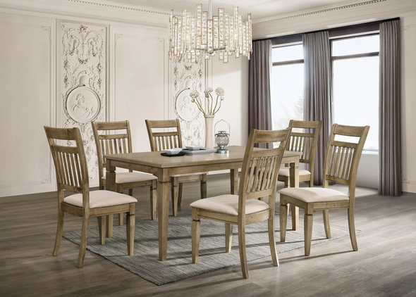 Holcroft White Gold Finish Dining Table Chair Set 7pc