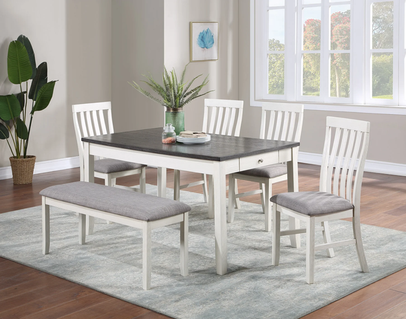 Chalk Grey Tabletop White Finish Dining Table Chair Set