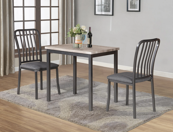 Grey Metal Dining Veneer Top Table Set 3pc