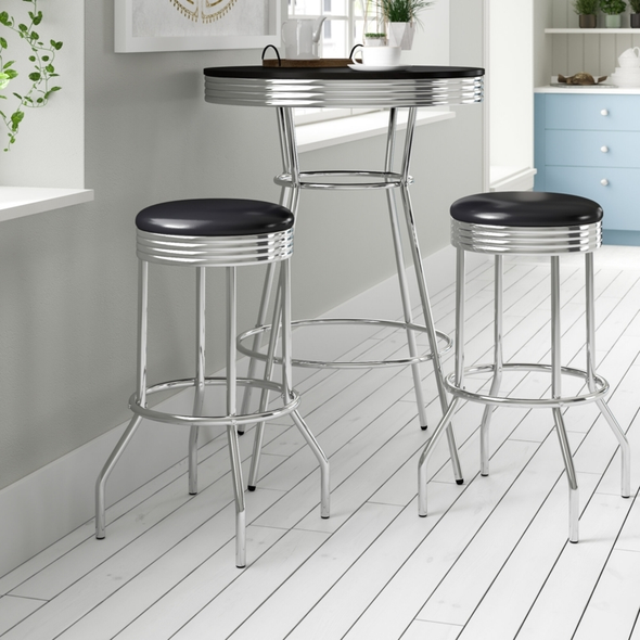 Retro Style Chrome Finish Counter Height Dining Chair Table Set 3pc