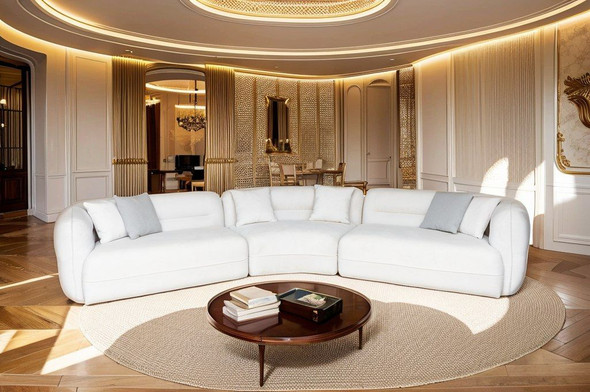 Casa Gypsy Modern Off-White Fabric Curved Sectional Sofa