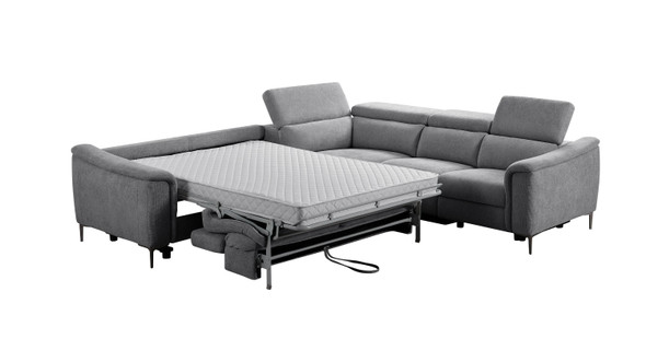 Casa Coffman Modern Grey Fabric Sectional Sofa w/ Sofa Bed + Recliner
