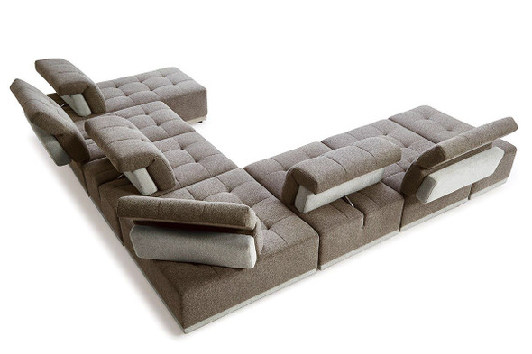 Modern Brown & Beige Fabric Modular Couch Sectional Sofa