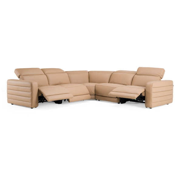 Modern Brown Leather Sectional Sofa w/ 3 Recliners