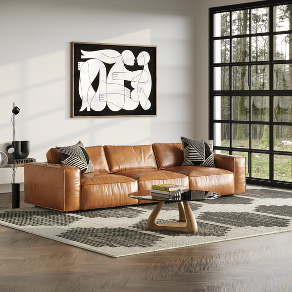 Modern Cognac Leather Couch Sofa