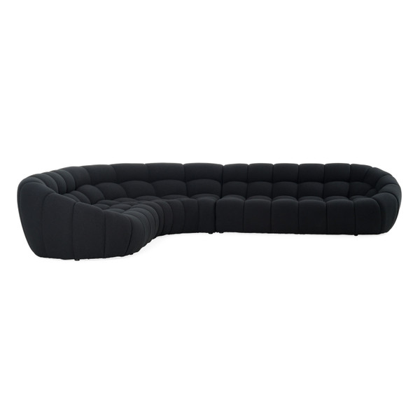 Hexagonal Tufted Seat Black Fabric Sectional Sofa