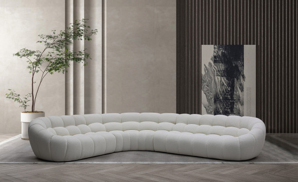 Off-White Hexagonal Tufted Seat Fabric Sectional Sofa