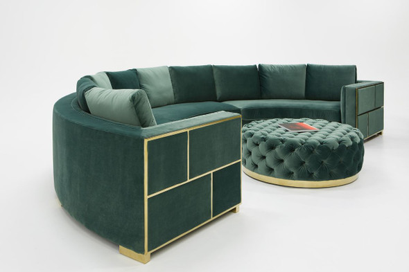 Ritner Modern Green Velvet Curved Sectional Sofa With Ottoman