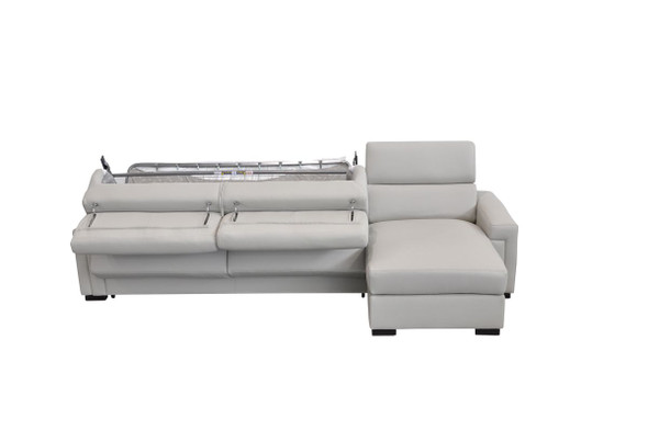 Full Genuine Leather Modern Light Grey Leather Reversible Sectional Sofa Bed with Storage