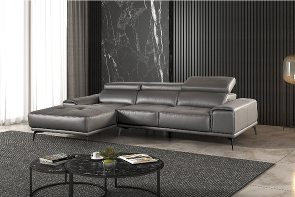 Modern Dark Gray Leather Match Couch Sofa Sectional