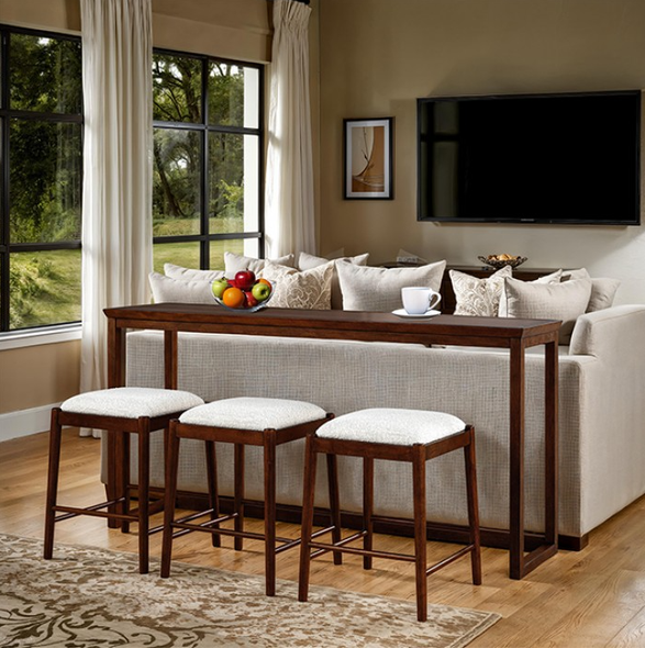 Sofa Table Counter Height  With 3 Stools Walnut/Beige