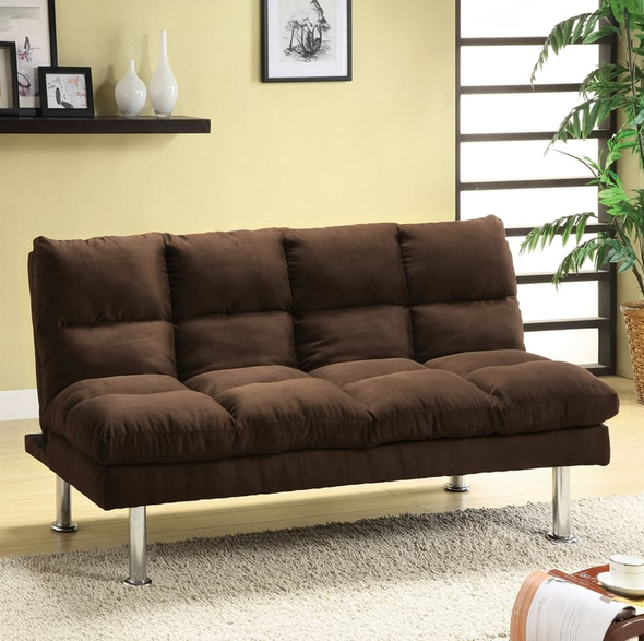 Furniture of America Dark Brown Microfiber Couch Sofa Futon Sofa Bed CM2902DB