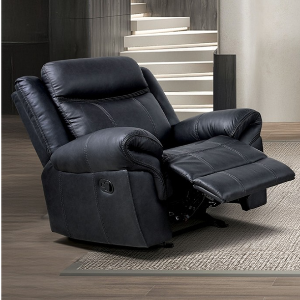Furniture of America Black Glider Recliner Leatherette Contrast Welt NX6001BK-CH