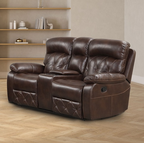 Furniture of America Brown Leatherette Diamond Stitching Manual Recliner Couch Loveseat NX6004BR-LV