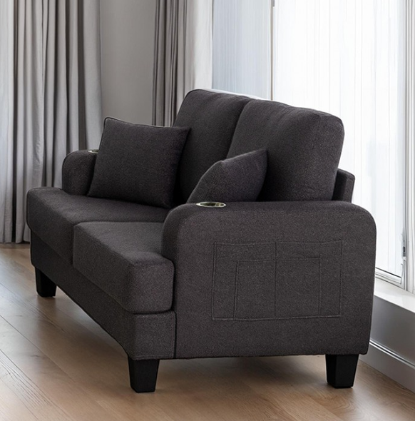 Furniture of America Dark Grey Fabric Couch Loveseat USB-A & USC-C Charging Port SL6936DG-LV-PK
