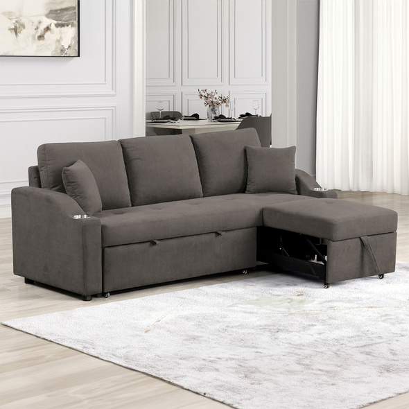 Furniture of America Gray Couch Sofa Bed With Pull Out Sleeper FM6963GY-PK