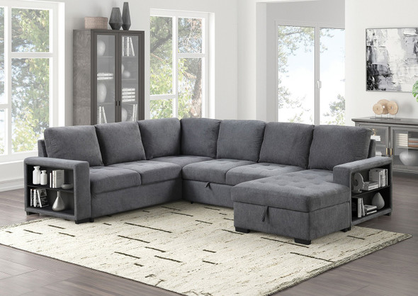 Furniture of America Dark Gray Couch Sofa Bed Sectional Storage w/ Pull-Out Sleeper FM6966DG-SECT