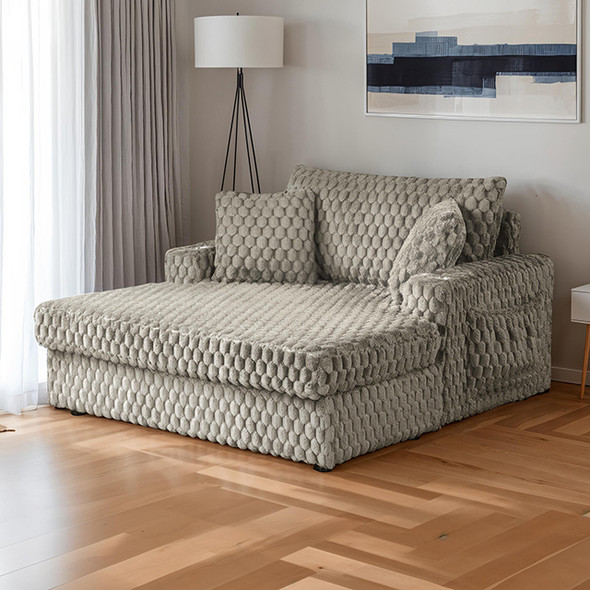 Furniture of America Light Brown Soft Faux Fur Couch Sofa Chaise Lounge SL69000LB-PK