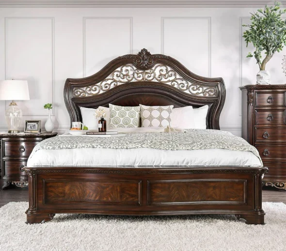 Furniture of America - Menodora E.King Bed in Brown Cherry