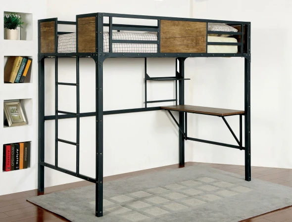 Furniture of America - Clapton Twin Bed w/ Workstation in Black