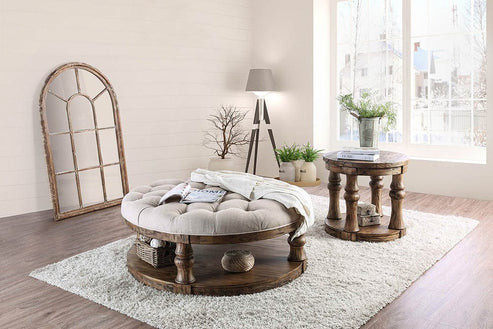 Furniture of America - Mika Coffee Table w/ Cushion Top in Antique Oak