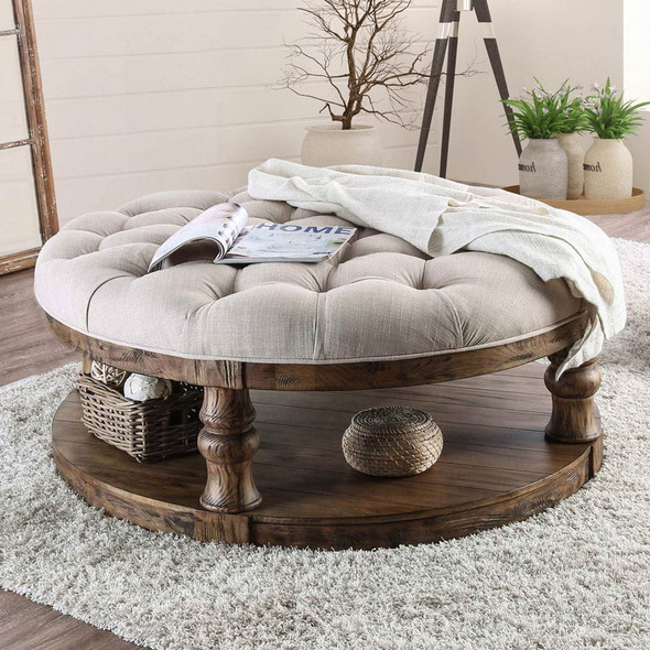 Furniture of America - Mika Coffee Table w/ Cushion Top in Antique Oak