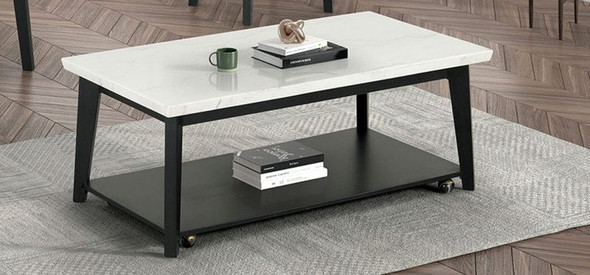 Furniture of America - Thisted Rect Marble Coffee Table w/ Casters in White/Black