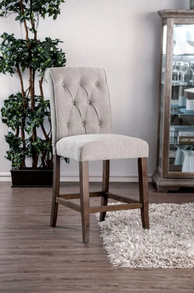 Furniture of America - Sania Counter Ht. Chair Set of 2 in Beige/Rustic Oak