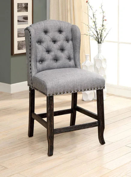 Furniture of America - Sania Counter Ht. Wingback Chair in Antique Black/Light Gray