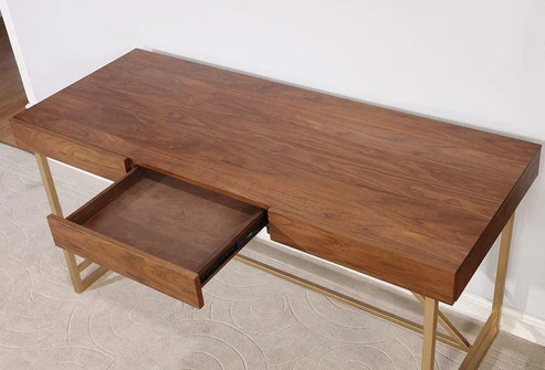 Furniture of America - Halstein Writing Desk in Light Walnut/Gold