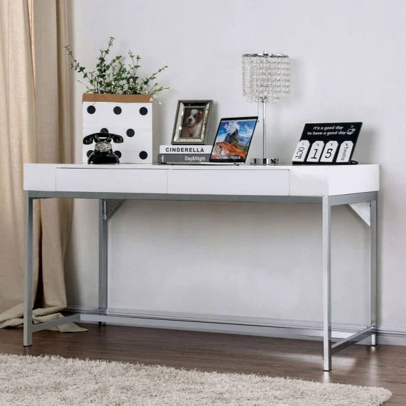 Furniture of America - Loke Computer Desk in White/Chrome