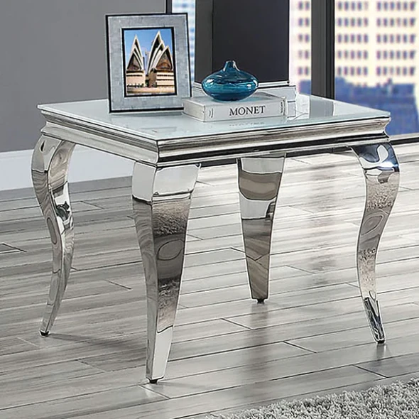 Furniture of America - Wetzikon End Table in White/Silver