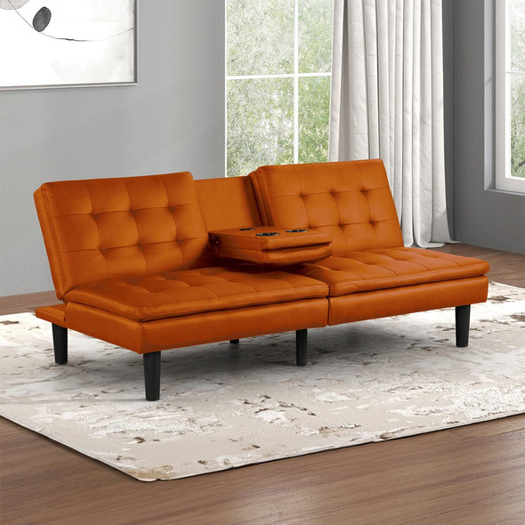 Furniture of America - Eidsberg Futon Sofa Bed w/ Drop Down Table in Orange