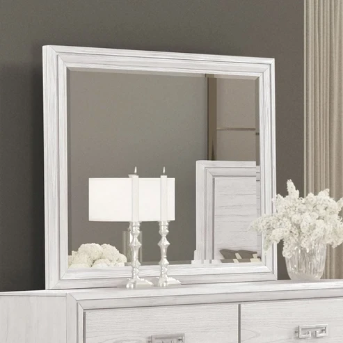 Furniture of America - Basilone Mirror in Rustic White