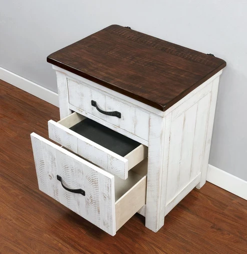 Furniture of America - Alyson Nightstand w/ USB in Distressed White/Walnut