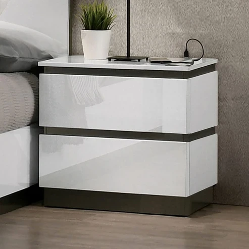 Furniture of America - Birsfelden Nightstand w/ USB in White/Metallic Gray