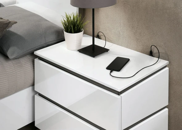 Furniture of America - Birsfelden Nightstand w/ USB in White/Metallic Gray
