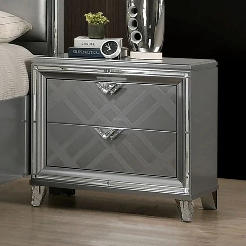 Furniture of America - Emmeline Nightstand w/ USB in Silver