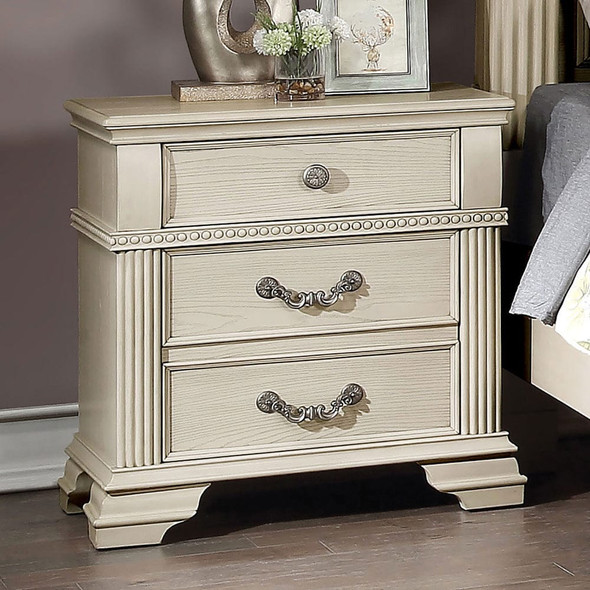 Furniture of America - Pamphilos Nightstand w/ USB in Antique White